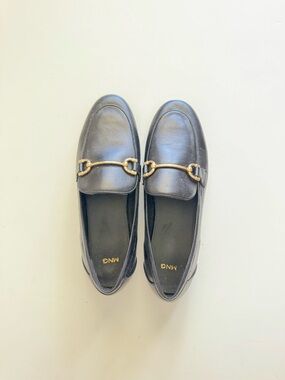 New Mango Black Leather Horsebit Loafers size 38
